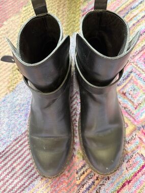 rag & bone Black Leather Ankle Booties with Strap Detail